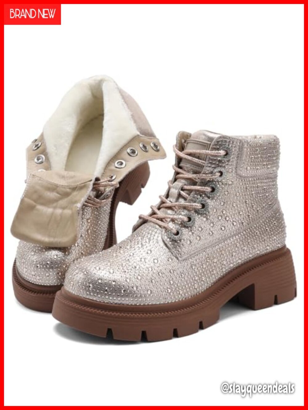 Rhinestone Ankle Boots Faux Leather Chunky Heel Women's Booties